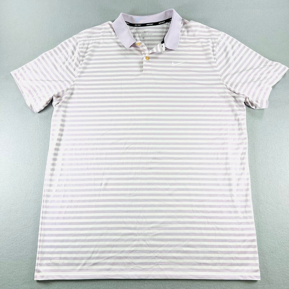 Nike Golf Dri-FIT Polo Shirt Mens XL Purple White Stripe Short Sleeve 891239-543
